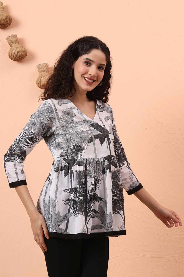 Black & White Printed Cotton Tops & Tunics