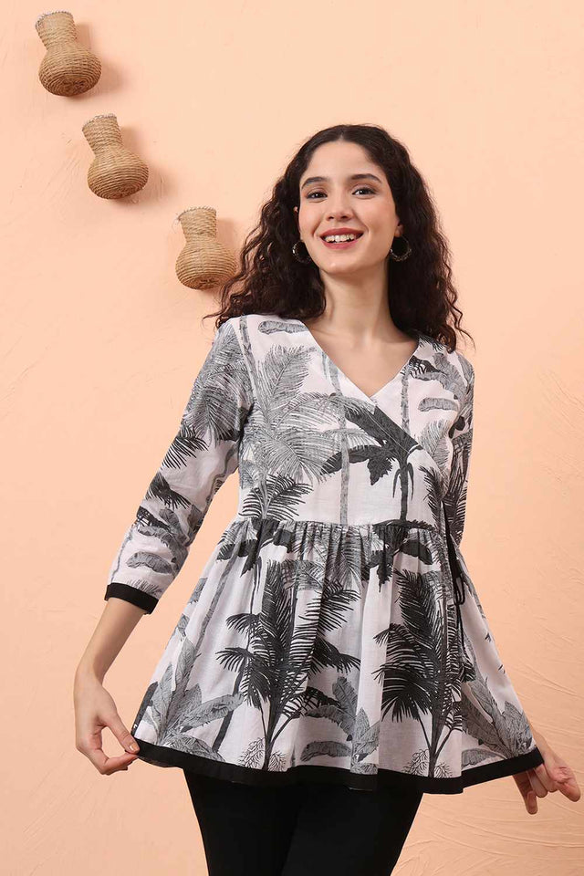 Black & White Printed Cotton Tops & Tunics