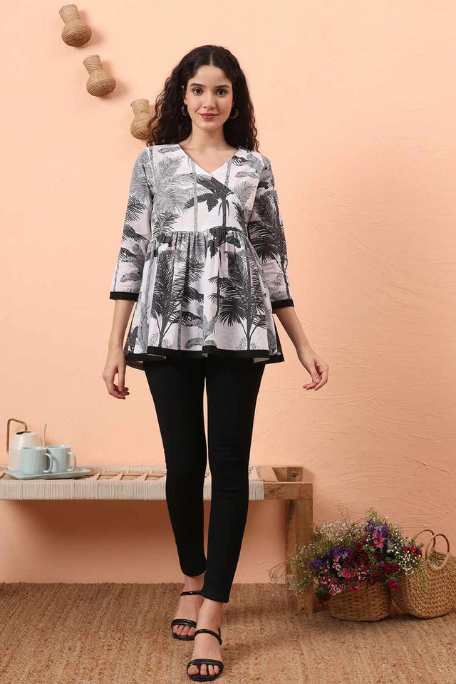 Black & White Printed Cotton Tops & Tunics