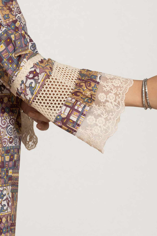 Beige Ethnic Motifs Printed Cotton Kurti Pant Set