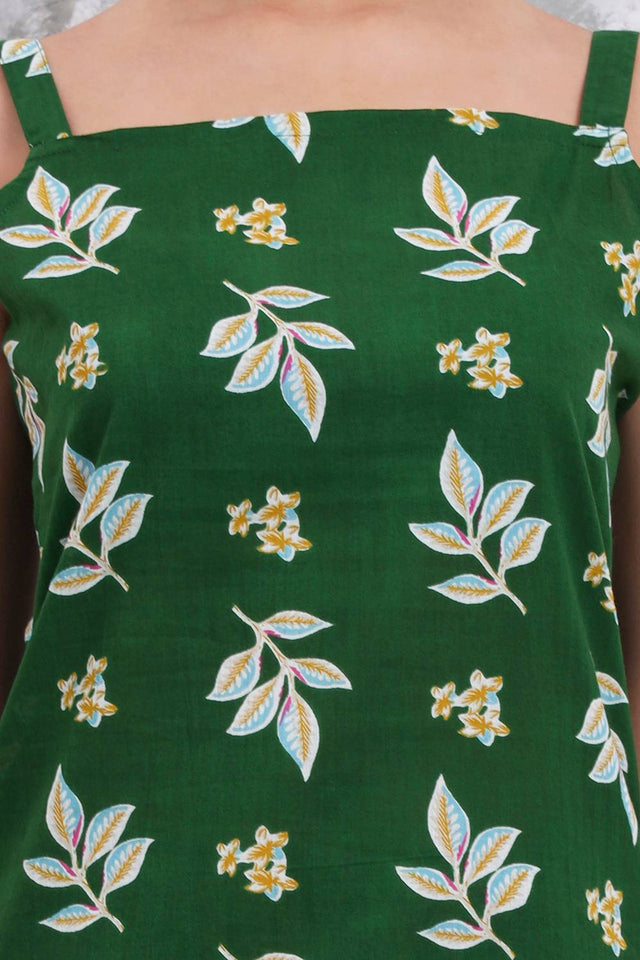 Green Floral Printed Cotton Palazzo Suit Set