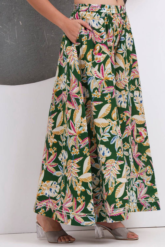 Green Floral Printed Cotton Palazzo Suit Set