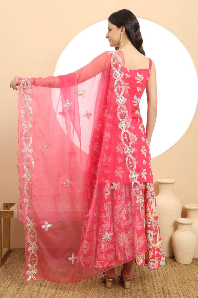 Pink Floral Printed Cotton Palazzo Suit Set