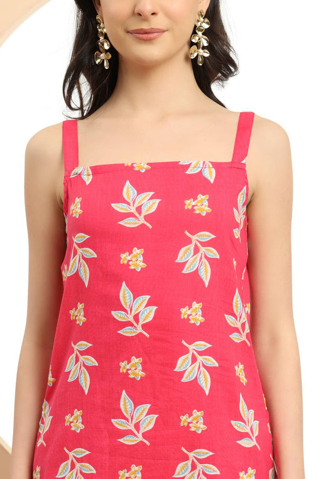 Pink Floral Printed Cotton Palazzo Suit Set