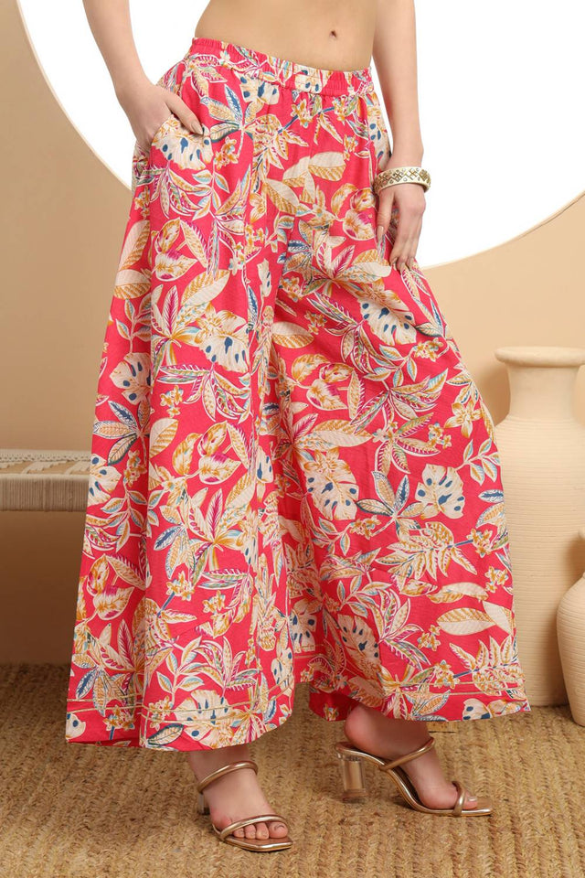 Pink Floral Printed Cotton Palazzo Suit Set