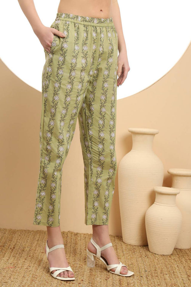 White Floral Printed Cotton Anarkali Suit Set