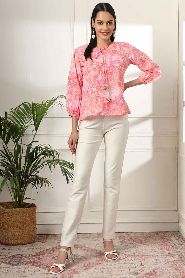 Pink Floral Print Pure Cotton Top (6139TOPPK)