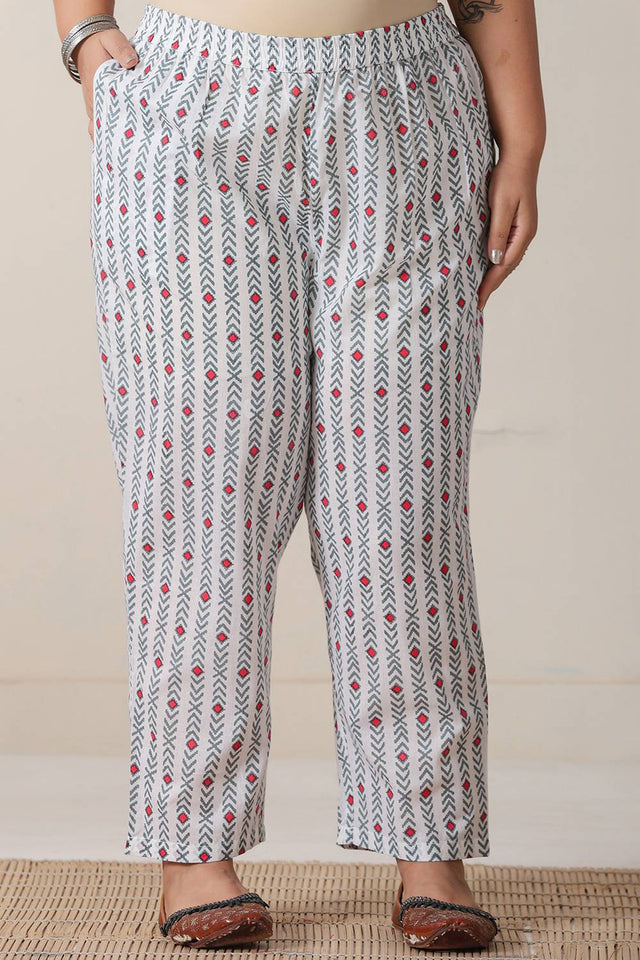 White Floral Printed Cotton Straight Cut Suit Set