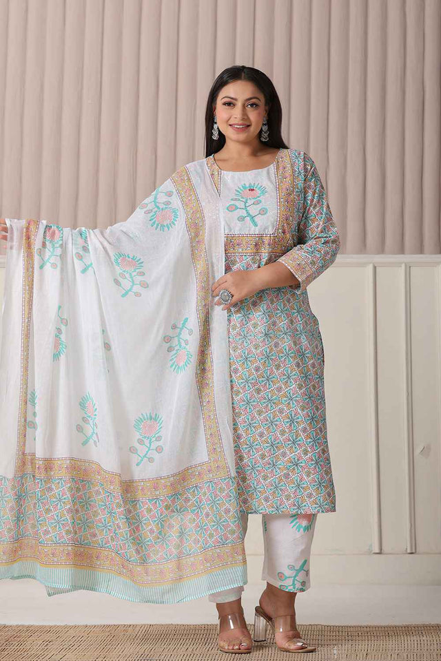 Multi-Color Ethnic Motifs Pure cotton Kurti Pant Set