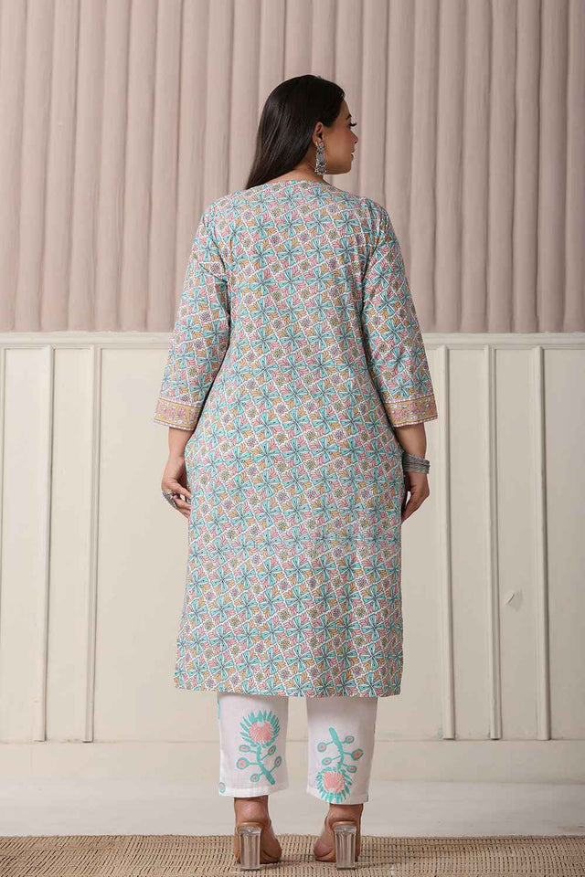 Multi-Color Ethnic Motifs Pure cotton Kurti Pant Set