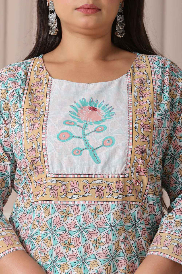 Multi-Color Ethnic Motifs Pure cotton Kurti Pant Set