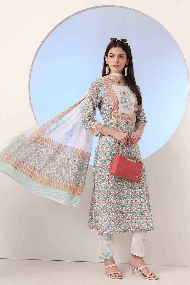 Multi-Color Floral Printed Cotton Kurti Pant Set