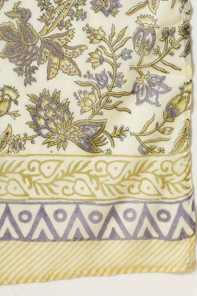 Yellow Floral Printed Cotton Kurti Pant Set