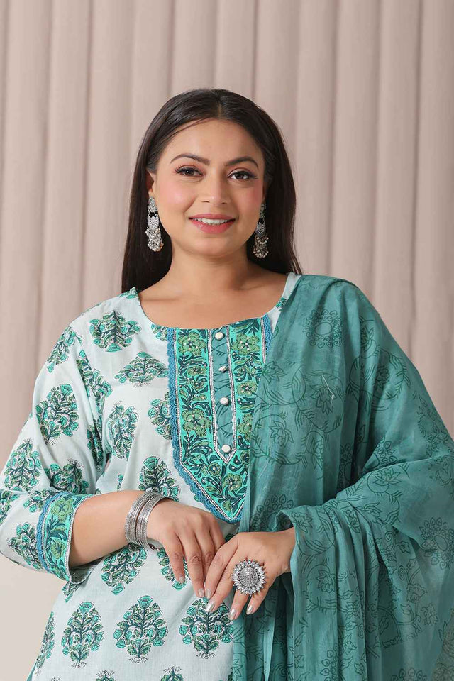 Multi-Color Ethnic Motifs Pure cotton Kurti Pant Set