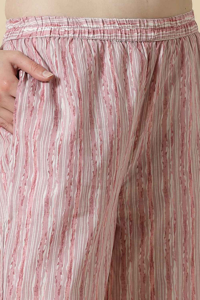 Pink Floral Printed Cotton Kurti Pant Set