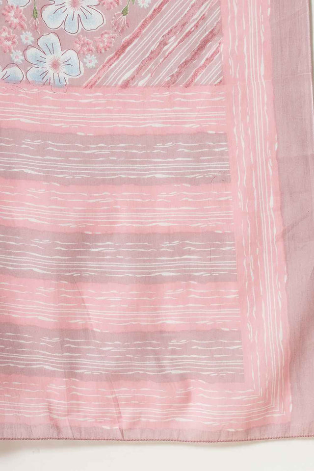 Pink Floral Printed Cotton Kurti Pant Set