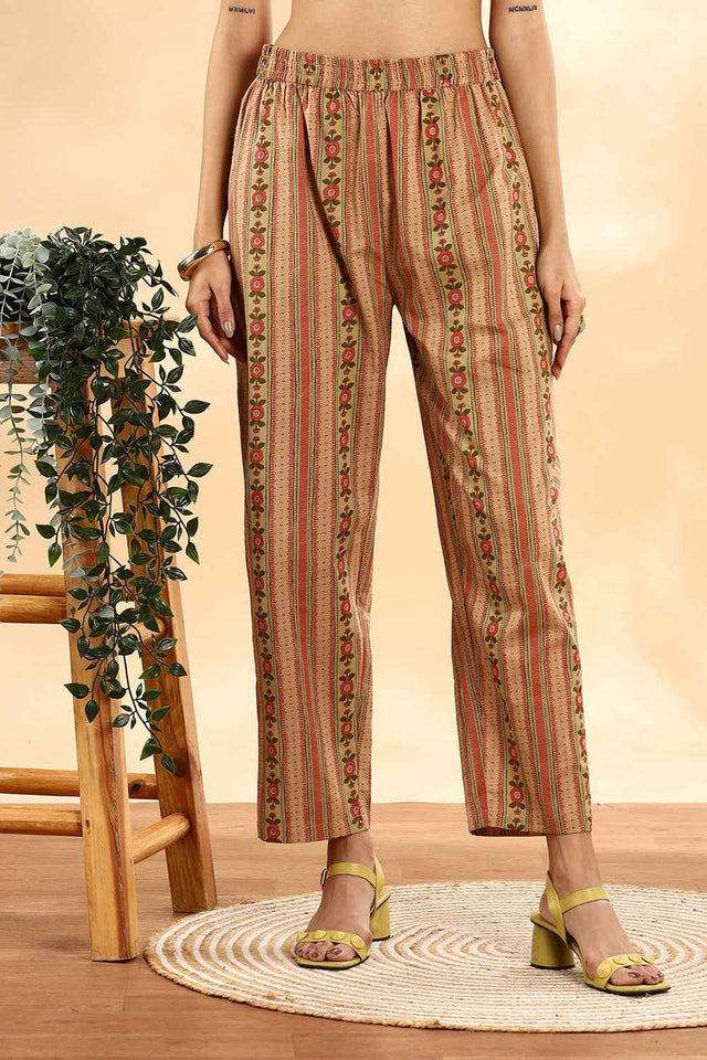 Peach Floral Printed Cotton Anarkali Suit Set