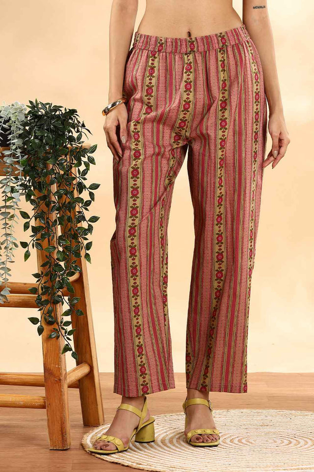 Pink Floral Printed Cotton Anarkali Suit Set