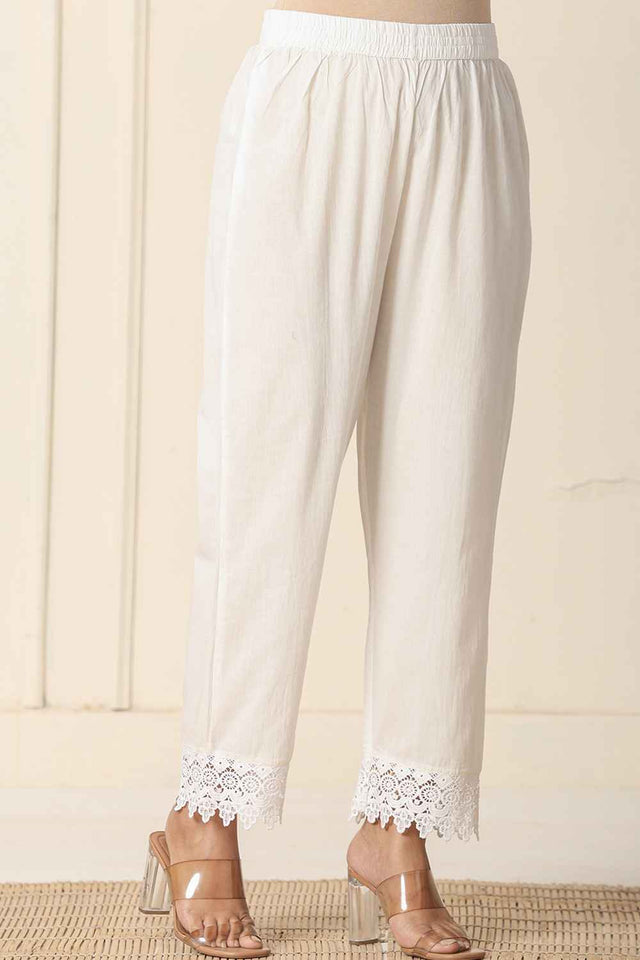 Beige Geometric Printed Cotton Anarkali Suit Set