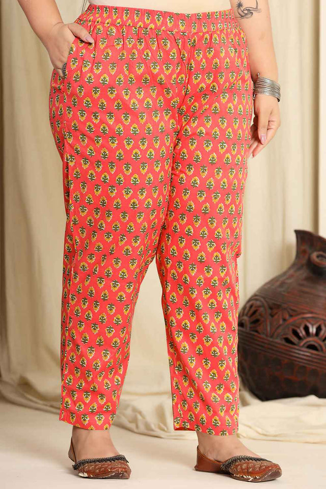 Pink Floral Printed Pure Cotton Kurti Pant Set