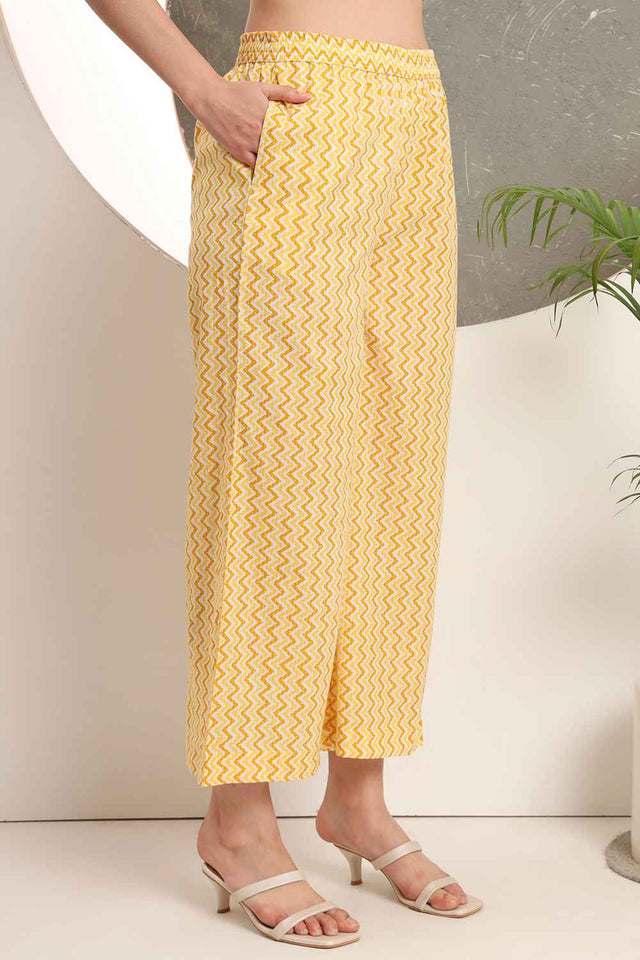 Yellow Floral Printed Cotton Kurti Palazzo Set