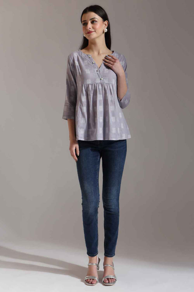 Violet Geometric Printed Pure Cotton Tops