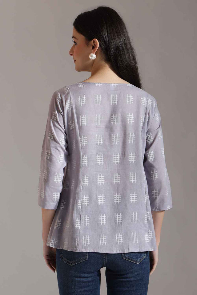 Violet Geometric Printed Pure Cotton Tops