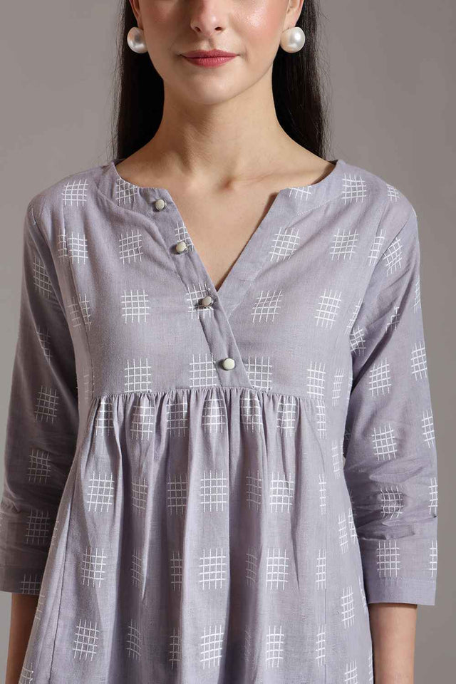 Violet Geometric Printed Pure Cotton Tops