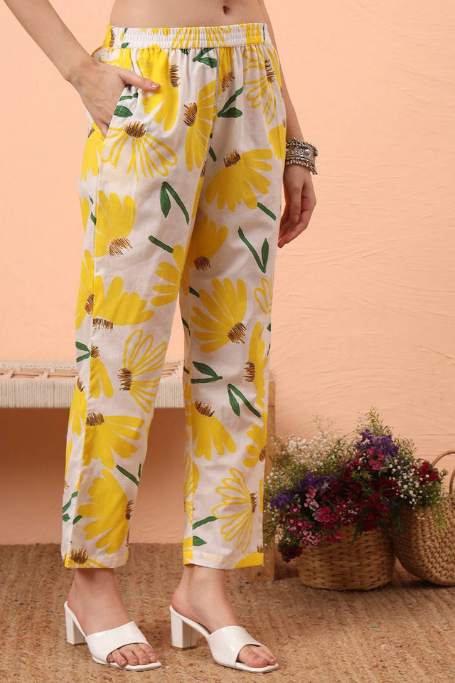 Multi Color Floral Printed Cotton Straight Cut Suit Set