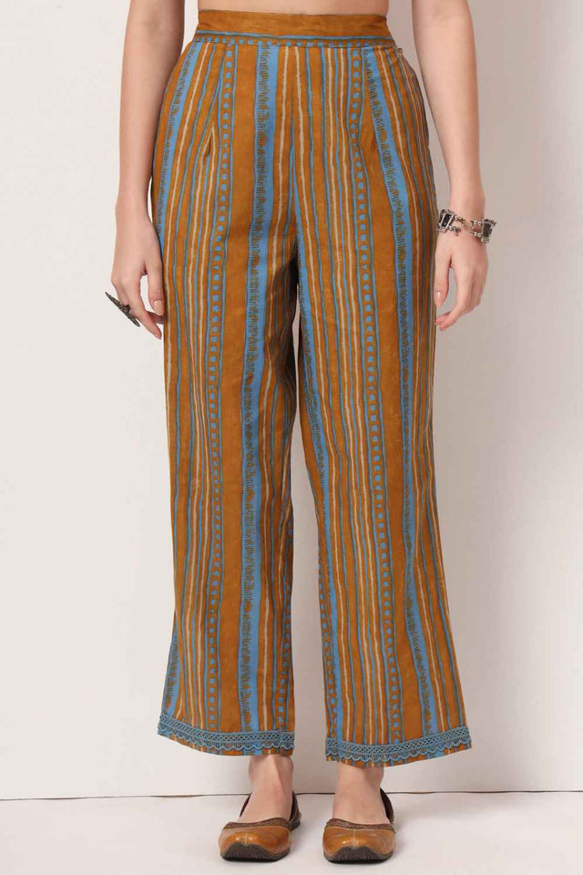 Mustard Floral Printed Cotton Kurti Pant Set