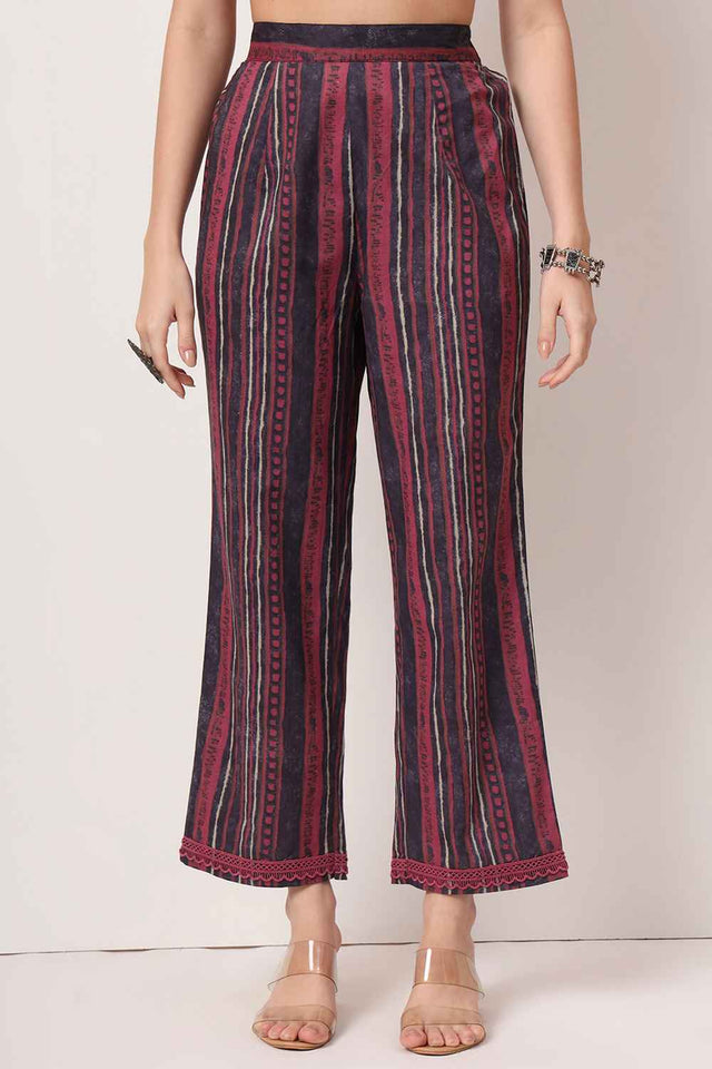 Violet Floral Printed Cotton Kurti Pant Set