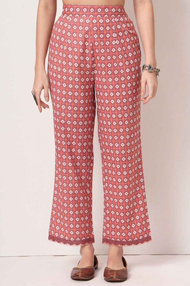 Pink Floral Printed Cotton Kurti Pant Set