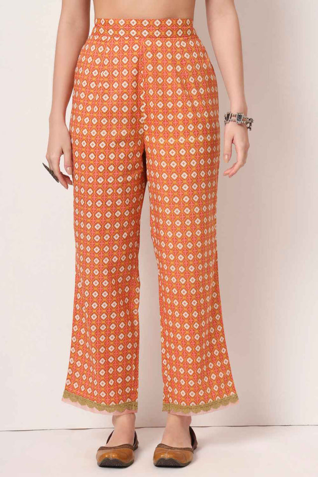 Yellow Floral Printed Cotton Kurti Pant Set