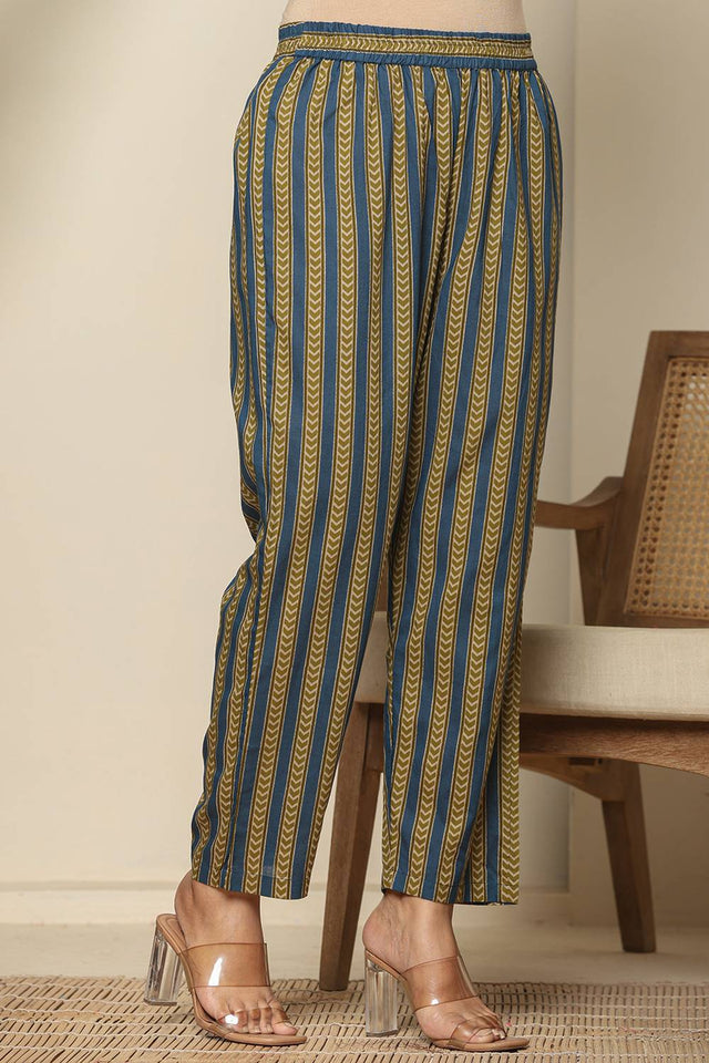 Blue Floral Printed Cotton Anarkali Suit Set