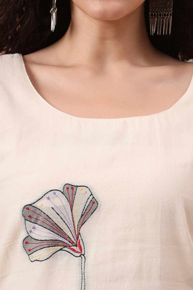 White Printed Cotton Kurti Pant Set