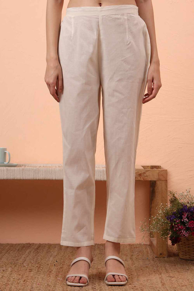 White Printed Cotton Kurti Pant Set