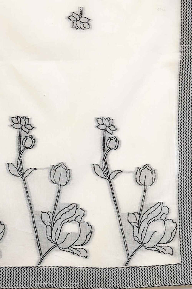 White Floral Printed Cotton Kurti Pant Set