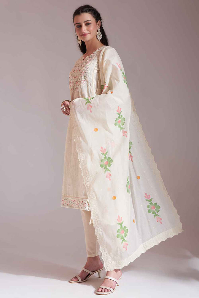 White Solid Cotton Kurti Pant Set (6338SKDWH)
