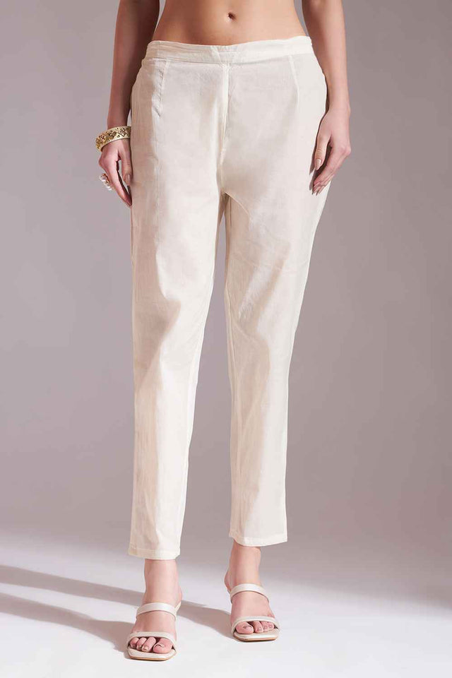 White Solid Cotton Kurti Pant Set (6338SKDWH)