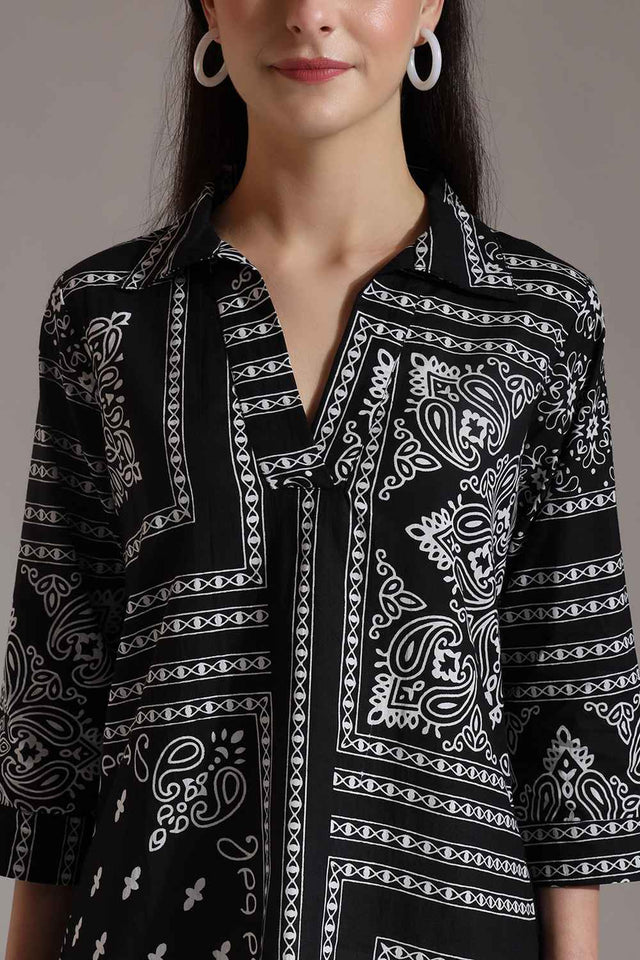 Black Ethnic Motifs Pure Cotton Tops (6341TOPBK)