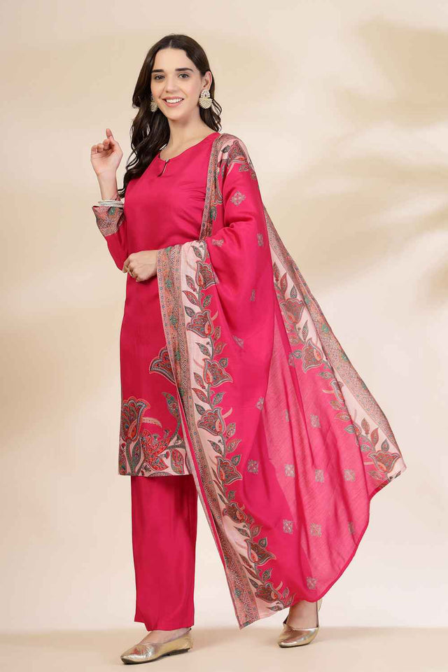Pink Solid Silk Kurti Pant Set (6346SKDPK)