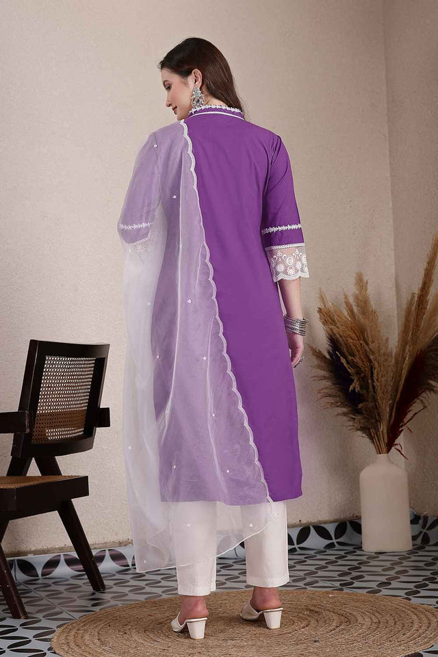 Violet Solid Organic Cotton Kurti Pant Set