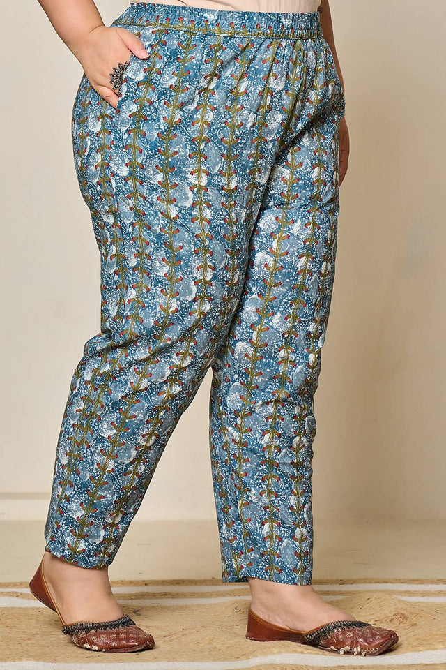 Grey Floral Printed Cotton Straight Cut Suit Set