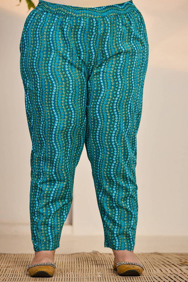 Turquoise Floral Printed Cotton Straight Cut Suit Set