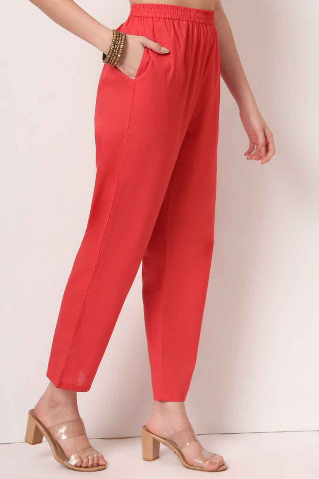 Red Floral Printed Cotton Anarkali Suit Set