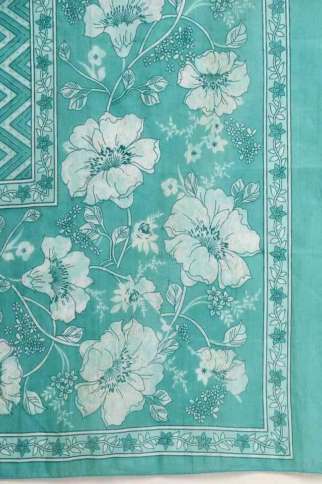 Blue Floral Printed Cotton Kurti Pant Set