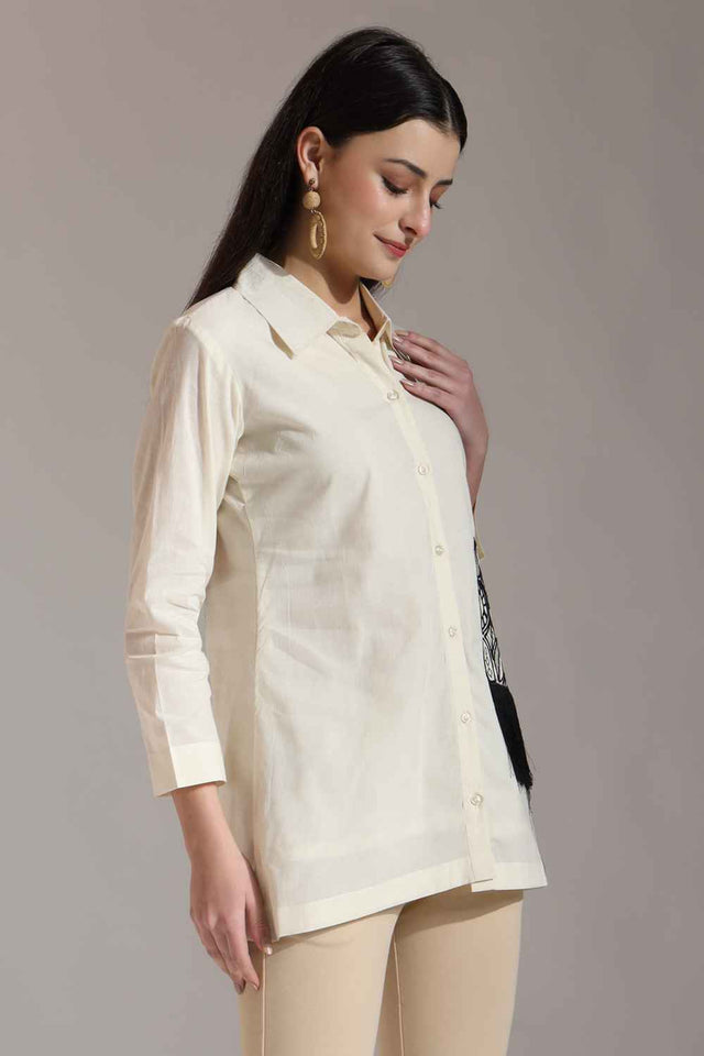 White Patchwork Pure Cotton Tops