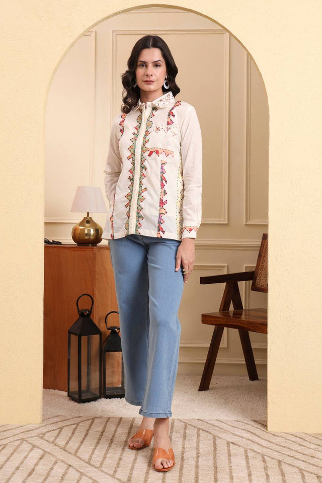 White Solid Cotton Tops & Tunics