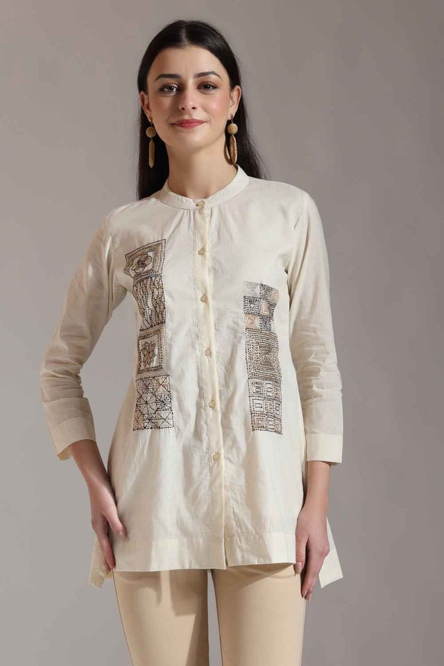White Kantha Pure Cotton Tops (6448TOPWH)