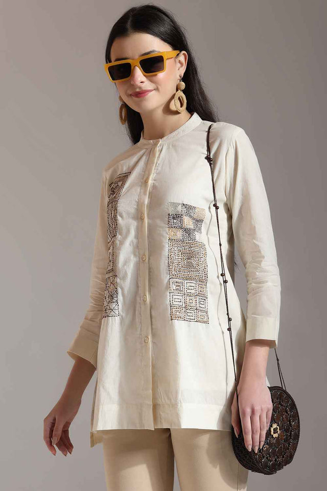 White Kantha Pure Cotton Tops (6448TOPWH)